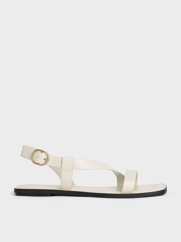 Asymmetric Slingback Flat Sandals, Chalk, hi-res