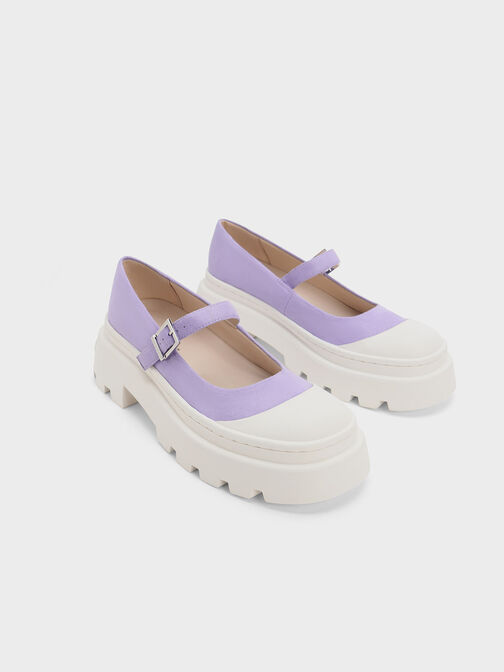 Indra Textured Two-Tone Platform Mary Janes, Purple, hi-res