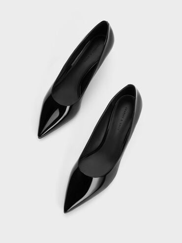 Zapatos de charol con tacón bajo y punta estrecha, Charol negro, hi-res