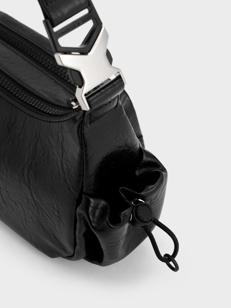 Soleil Crinkle-Effect Shoulder Bag, Noir, hi-res