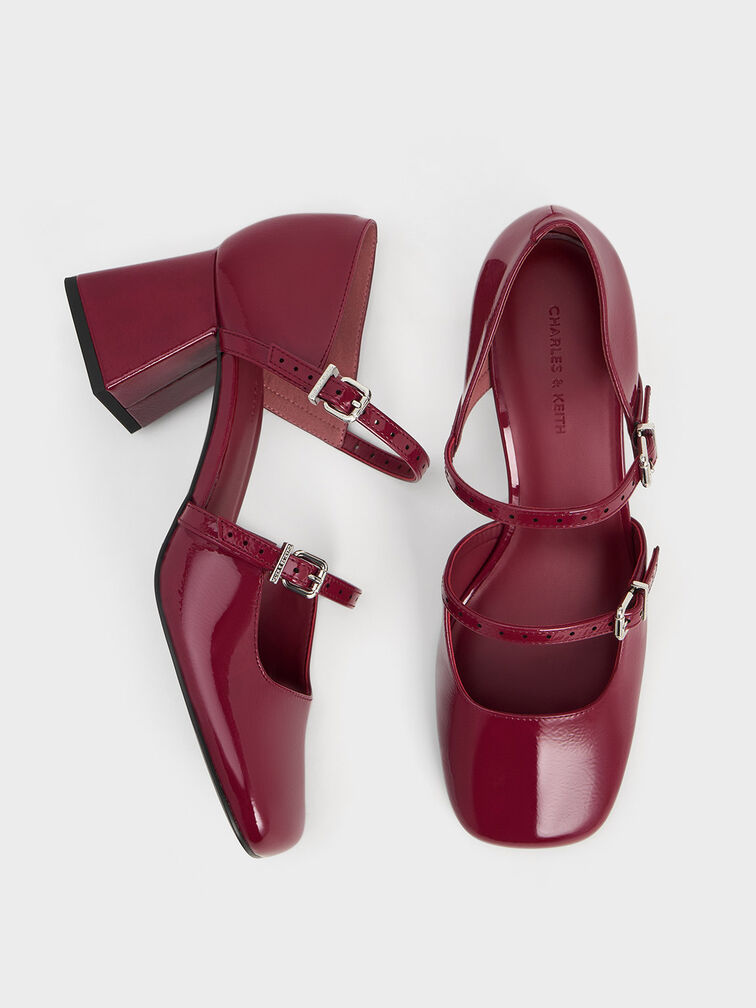 Zapatos de tacón d'Orsay de charol con doble correa, Burgundy, hi-res