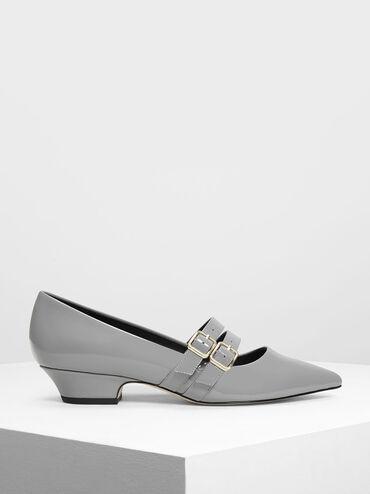 Double Strap Mary Jane Pumps, Grey, hi-res