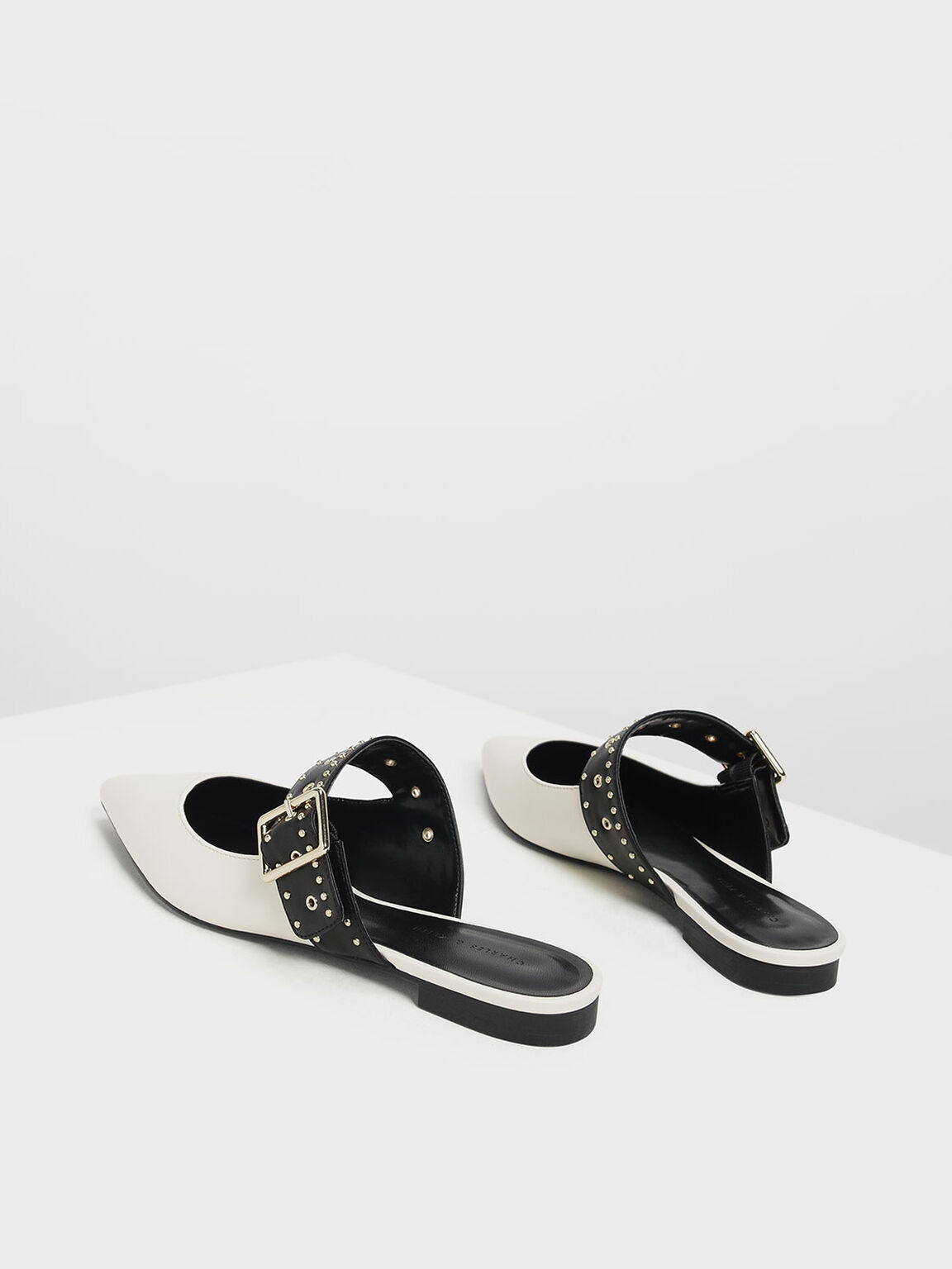 Studded Buckle Mules, Chalk, hi-res