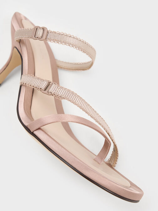 Satin Strappy-Lace Thong Sandals, Nude, hi-res