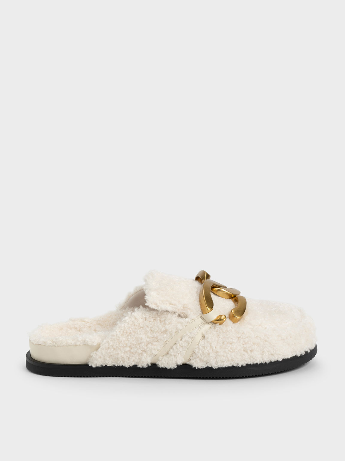 Metallic Accent Furry Loafer Mules, Chalk, hi-res