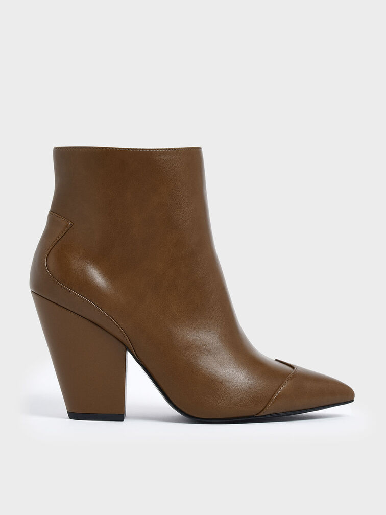 Zip-Up Chunky Heel Ankle Boots, Brown, hi-res