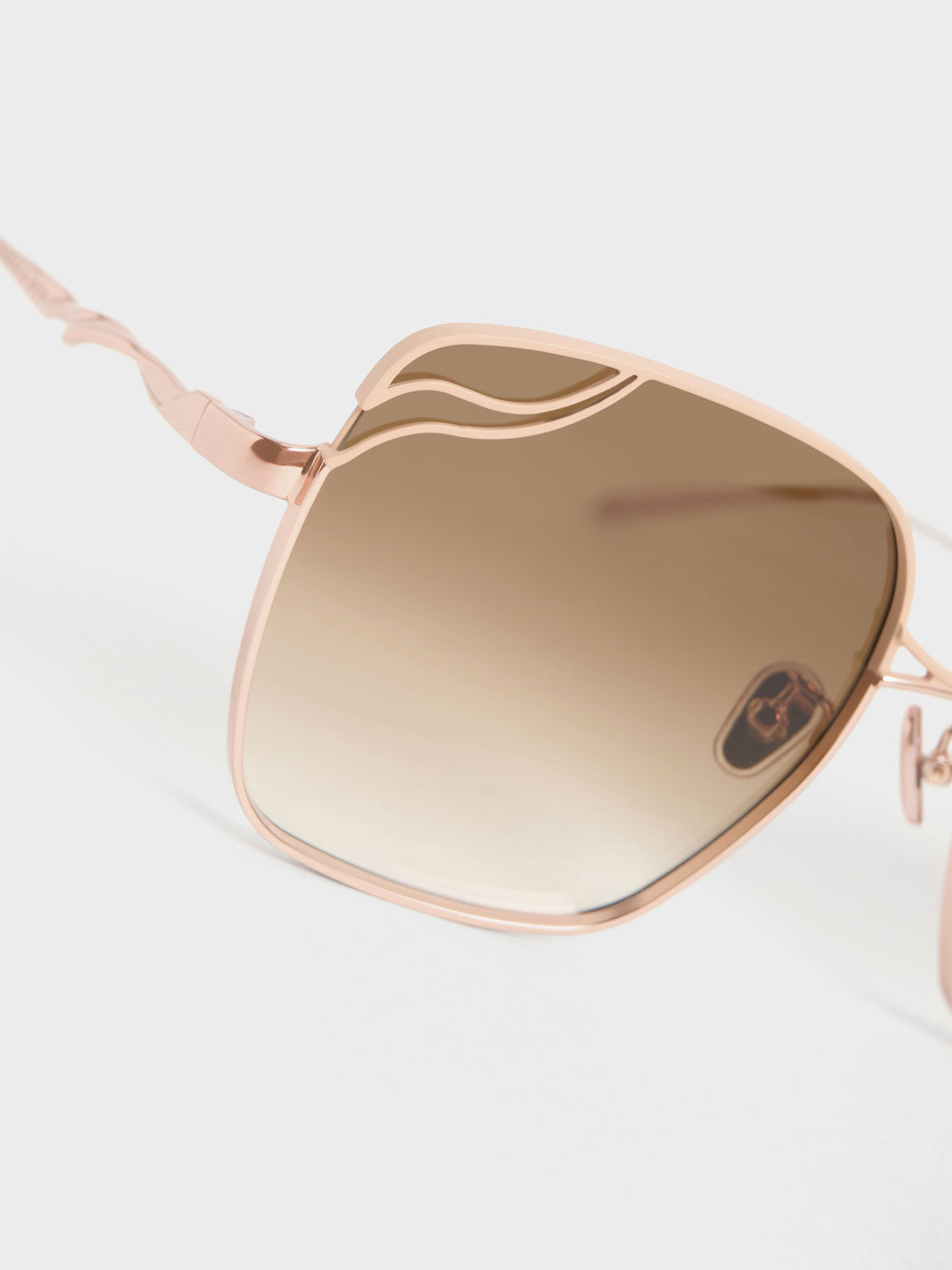 Wavy Wire-Frame Square Sunglasses, Pink, hi-res