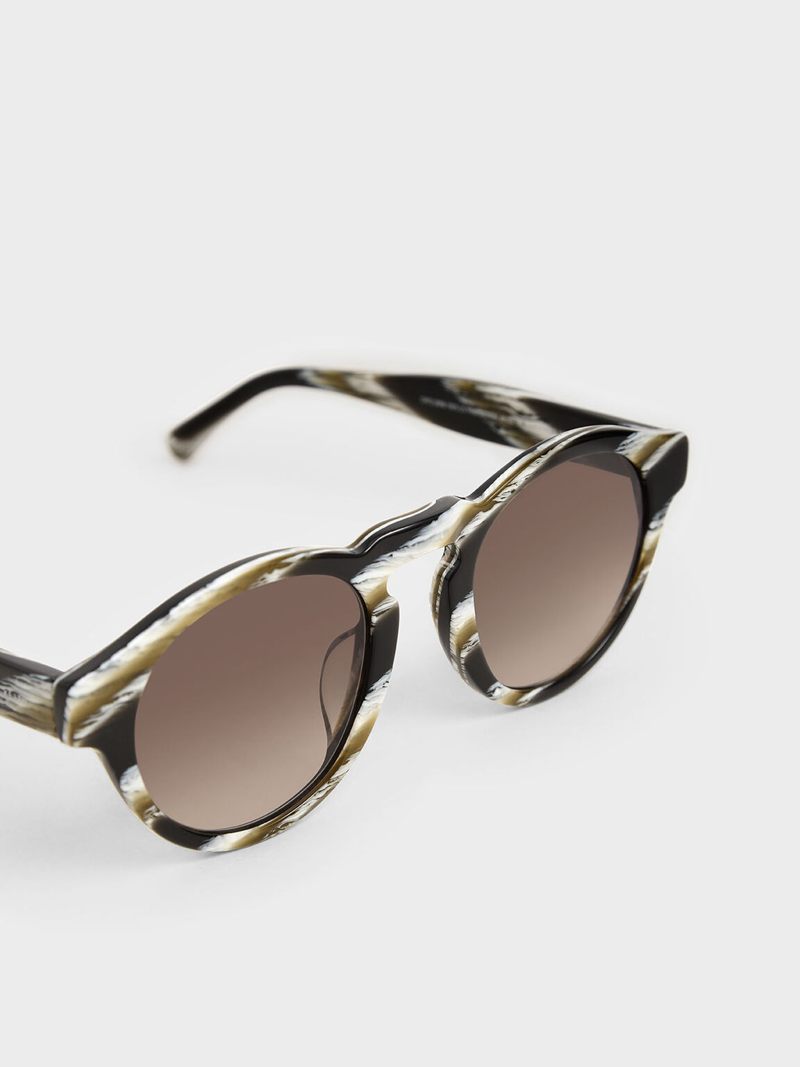 Striped Round Acetate Sunglasses, Multi, hi-res