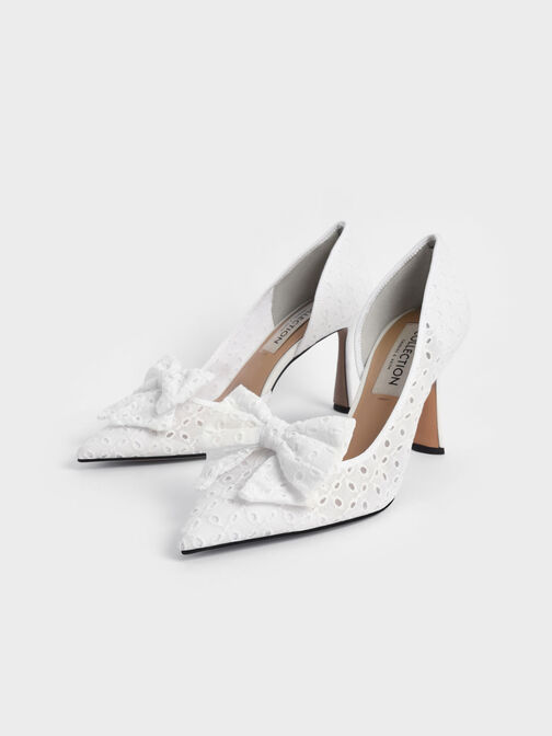 Zapatos de tacón Blythe con bordado inglés Half-D'Orsay, Blanco, hi-res
