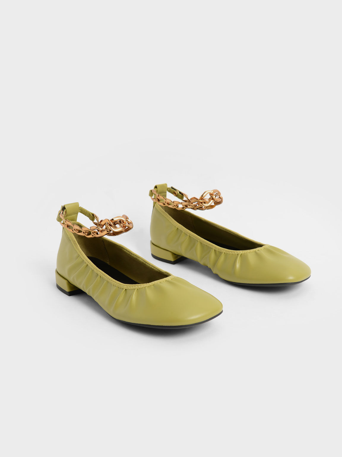 Chunky Chain Ankle Ballerina Flats, Moss, hi-res