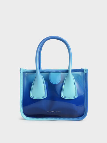 See-Through Effect Handbag, Blue, hi-res