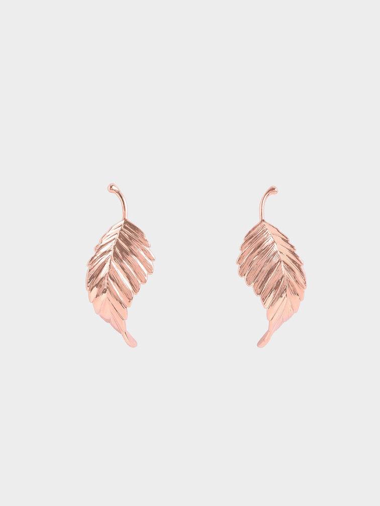 Leaf Stud Earrings, Rose Gold, hi-res