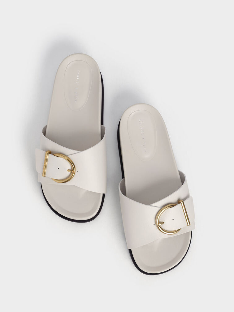 Sandales avec boucle métallique et semelle épaisse, Blanc craie, hi-res