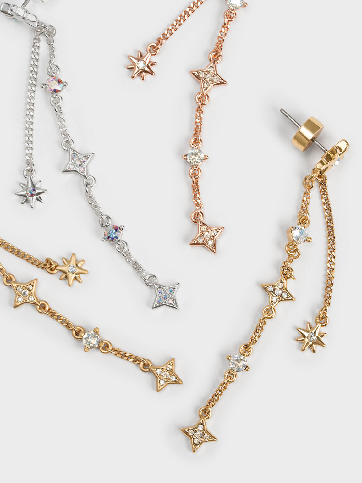 Star Motif Crystal-Embellished Drop Earrings, Gold, hi-res