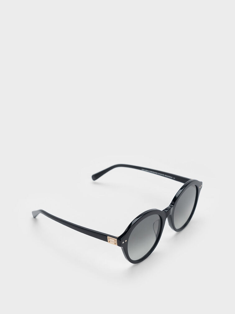 Gafas de sol cat-eye redondas de acetato reciclado, Negro, hi-res