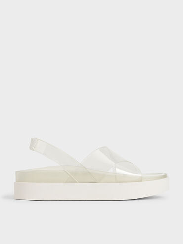 See-Through Effect Flatform Sandals, White, hi-res
