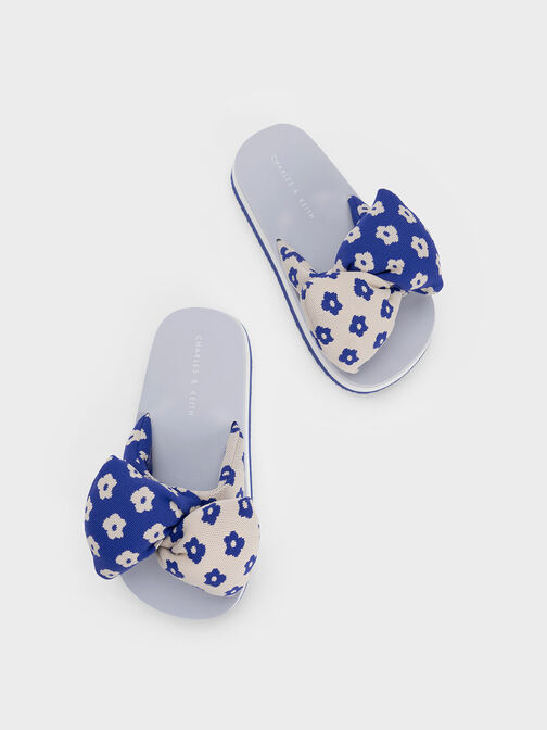 Zapatos destalonados florales con lazo hinchado, Azul, hi-res