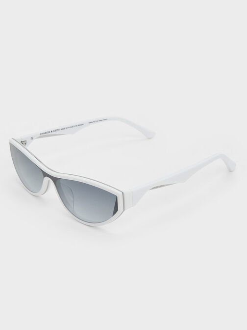 Recycled Acetate Angular Shield Sunglasses, White, hi-res