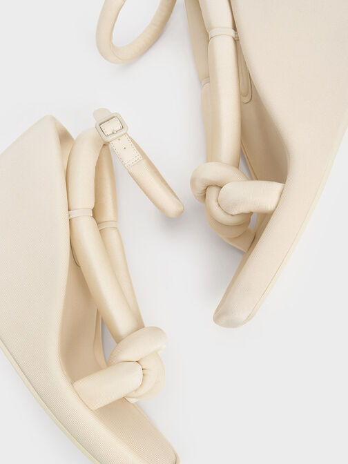 Toni Knotted Puffy-Strap Wedges, Chalk, hi-res