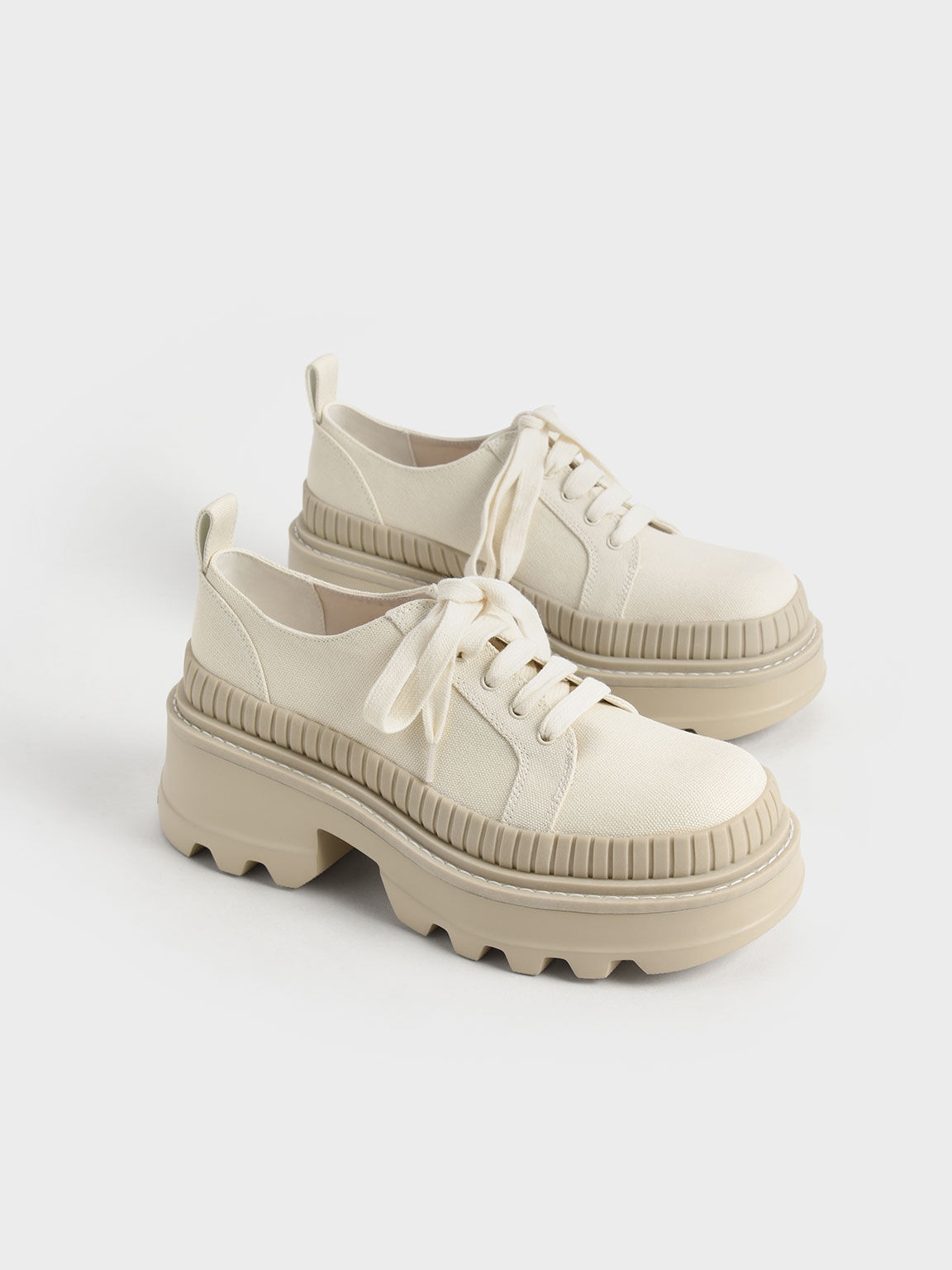 Canvas Low-Top Chunky Sneakers, Chalk, hi-res