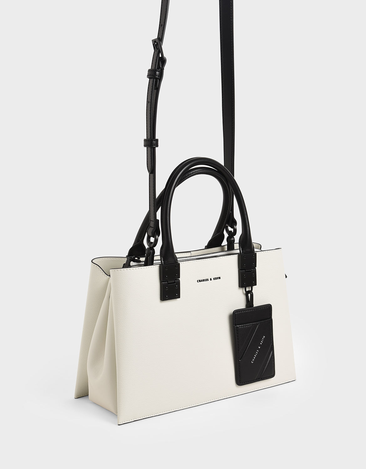 White Double Top Handle Structured Bag - CHARLES & KEITH BE