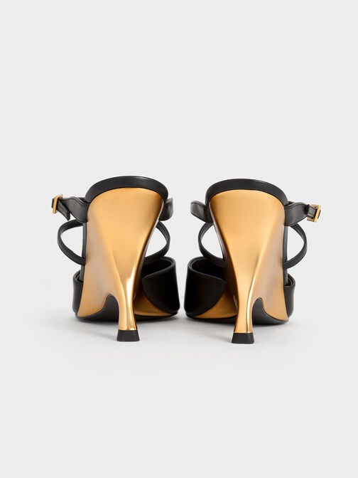Chaussures compensées à brides croisées à talon sculpé, Noir, hi-res