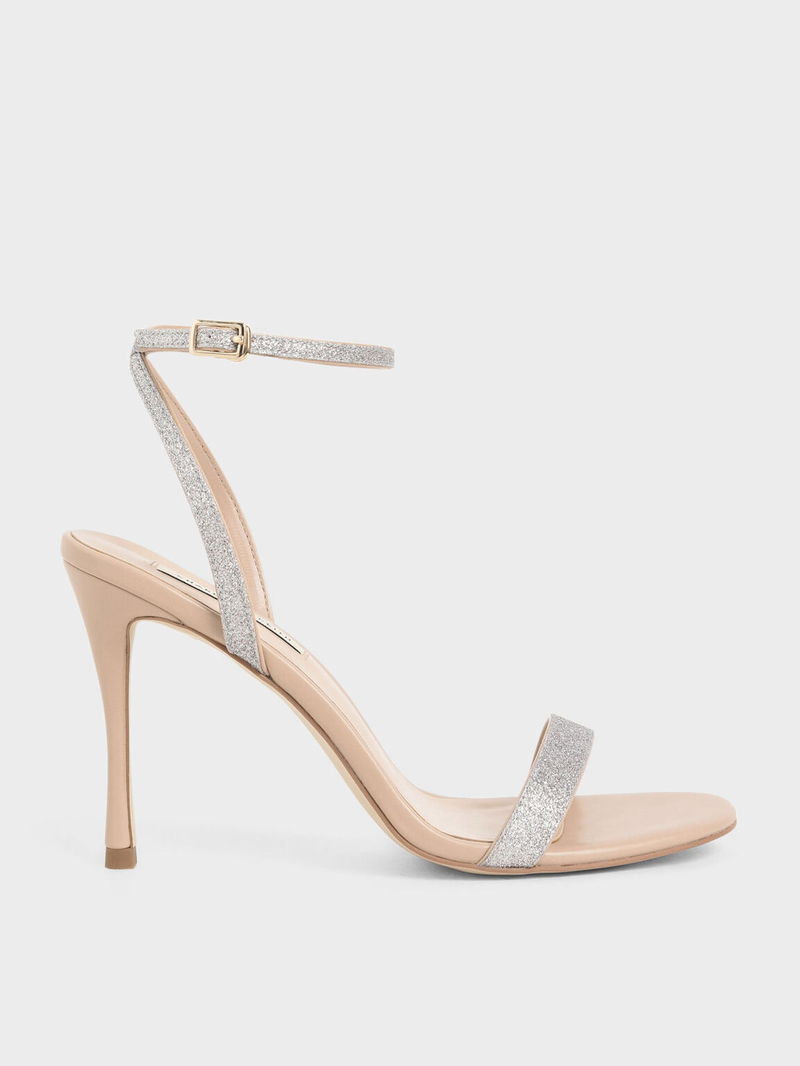 Silver Glitter Ankle Strap Stiletto Heels | CHARLES & KEITH EU