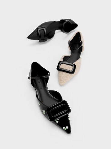 Zapatos planos Rosalie de cuero con corte D'Orsay, Negro, hi-res