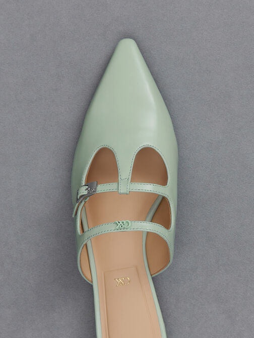Leather T-Bar Double-Strap Mules, Mint Green, hi-res