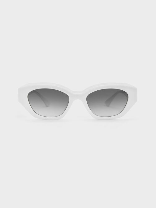 Gafas de sol cat-eye con montura geométrica de acetato reciclado, Blanco, hi-res