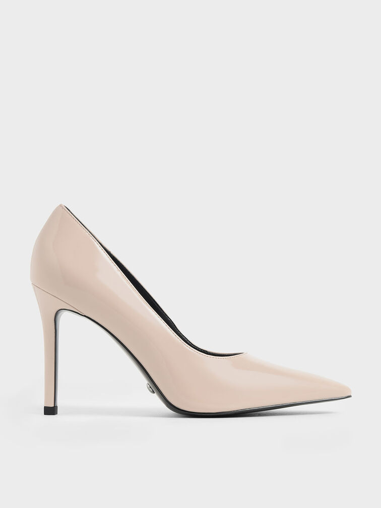 Patent Leather Pointed Toe Stiletto Pumps, Nude, hi-res