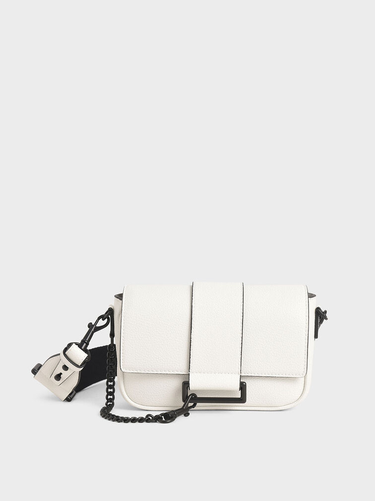 Chain Detail Crossbody Bag, White, hi-res