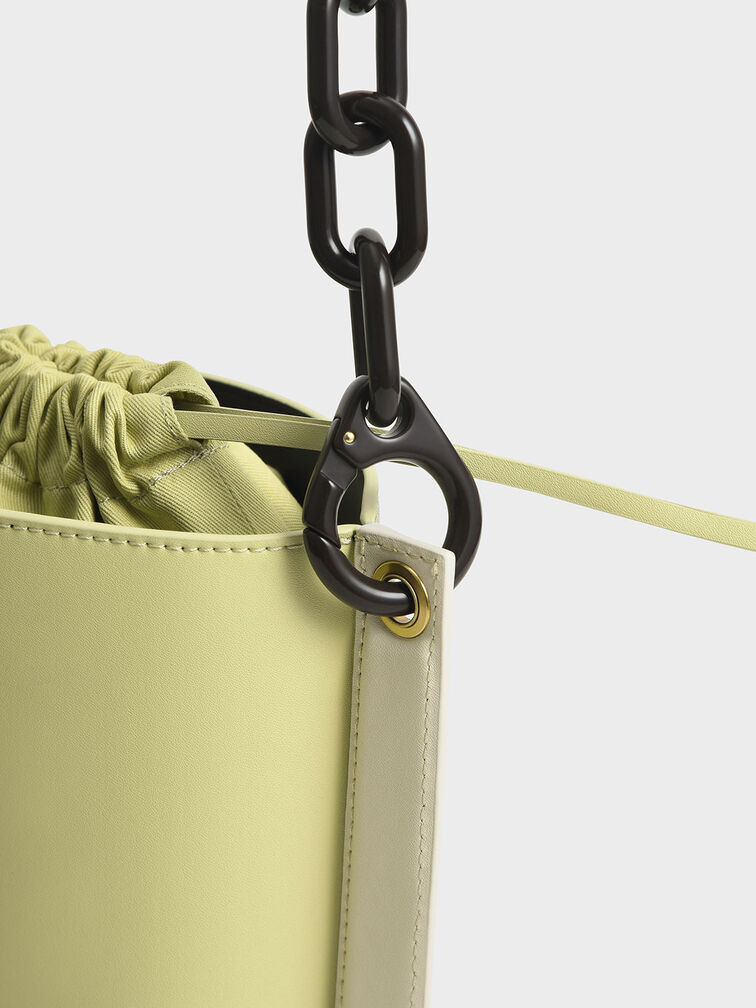 Alden Chain-Link Drawstring Bucket Bag, Lime, hi-res
