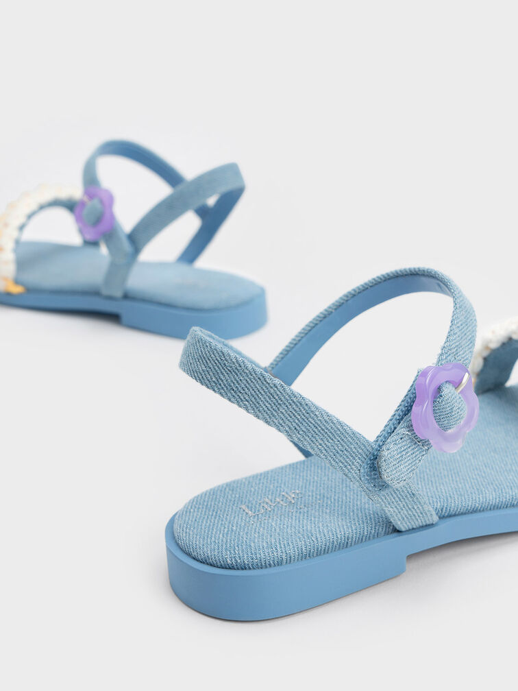 Sandales en jean avec fleurs en crochet - Enfant, Bleu Clair, hi-res
