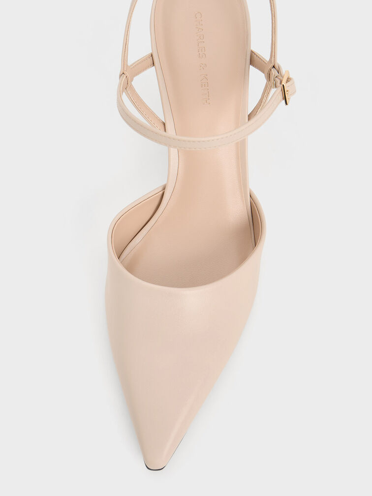 Pointed-Toe Flared Heel Pumps - Nude