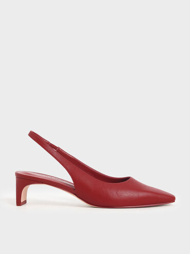 Zapatos Destalonados con Tacón Plano, Rojo, hi-res