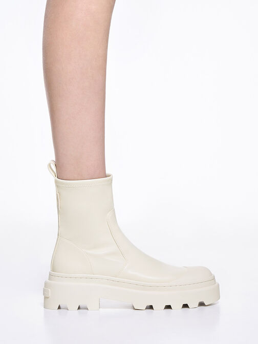 Chunky Ridged-Sole Ankle Boots, Chalk, hi-res