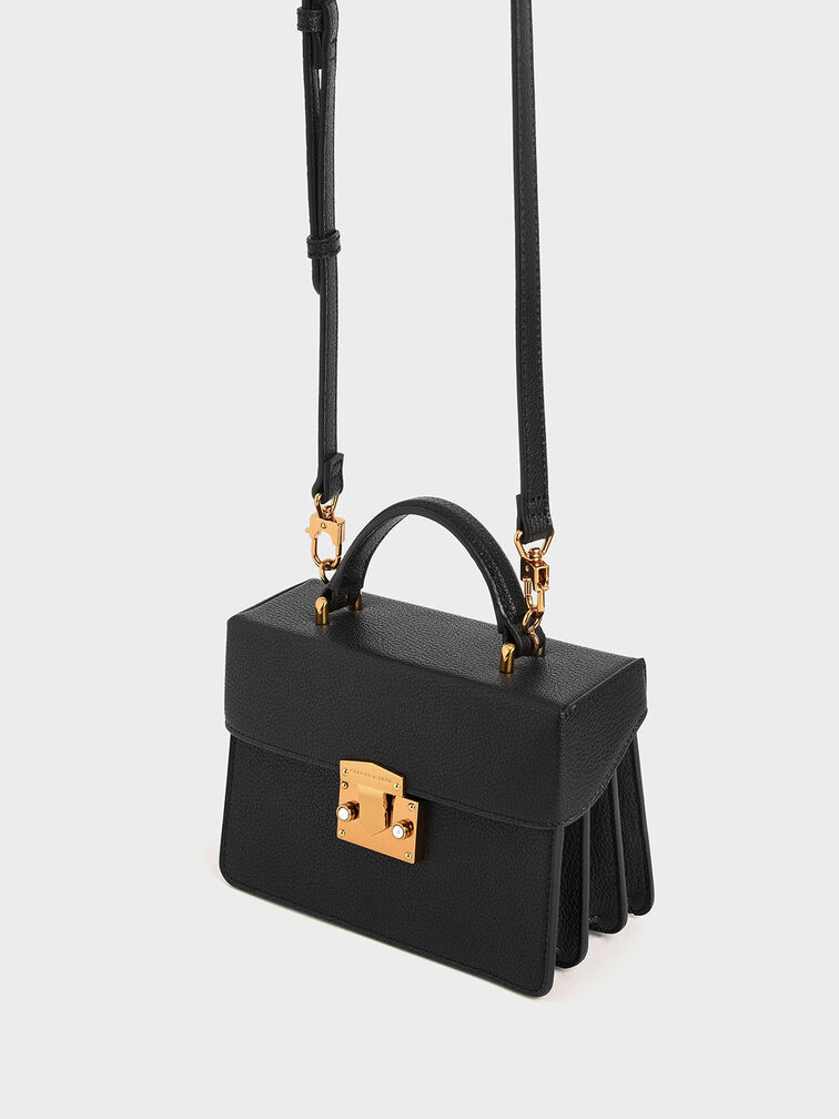 Classic Push-Lock Top Handle Bag, Black, hi-res