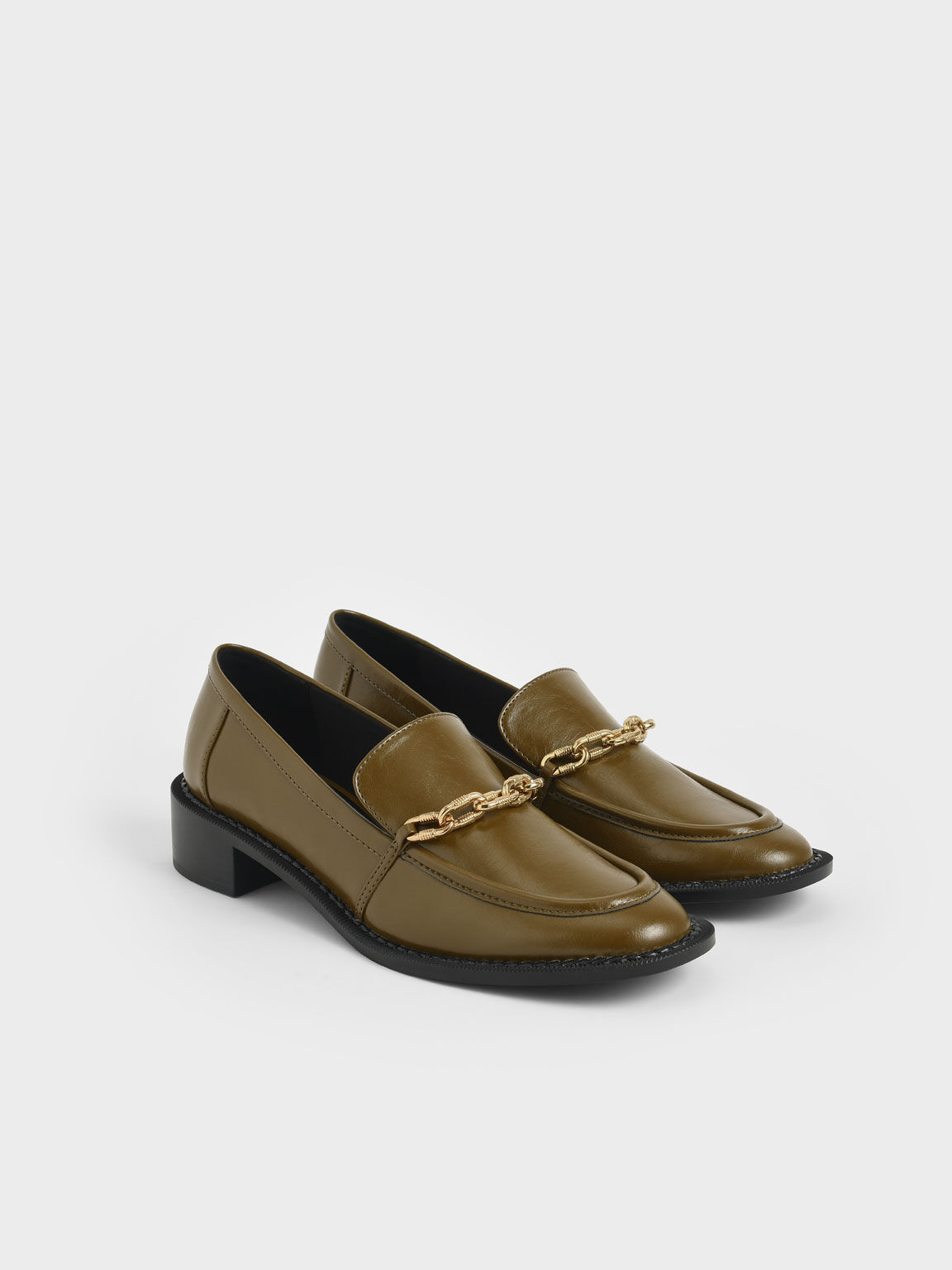Chunky Chain Link Loafers - Olive