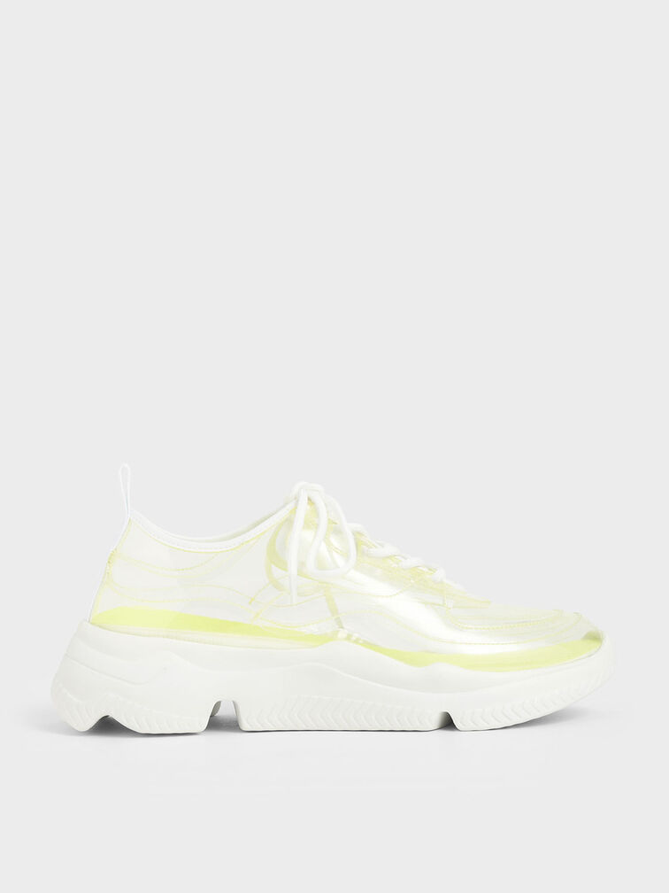 Clear Lace-Up Chunky Sneakers, White, hi-res