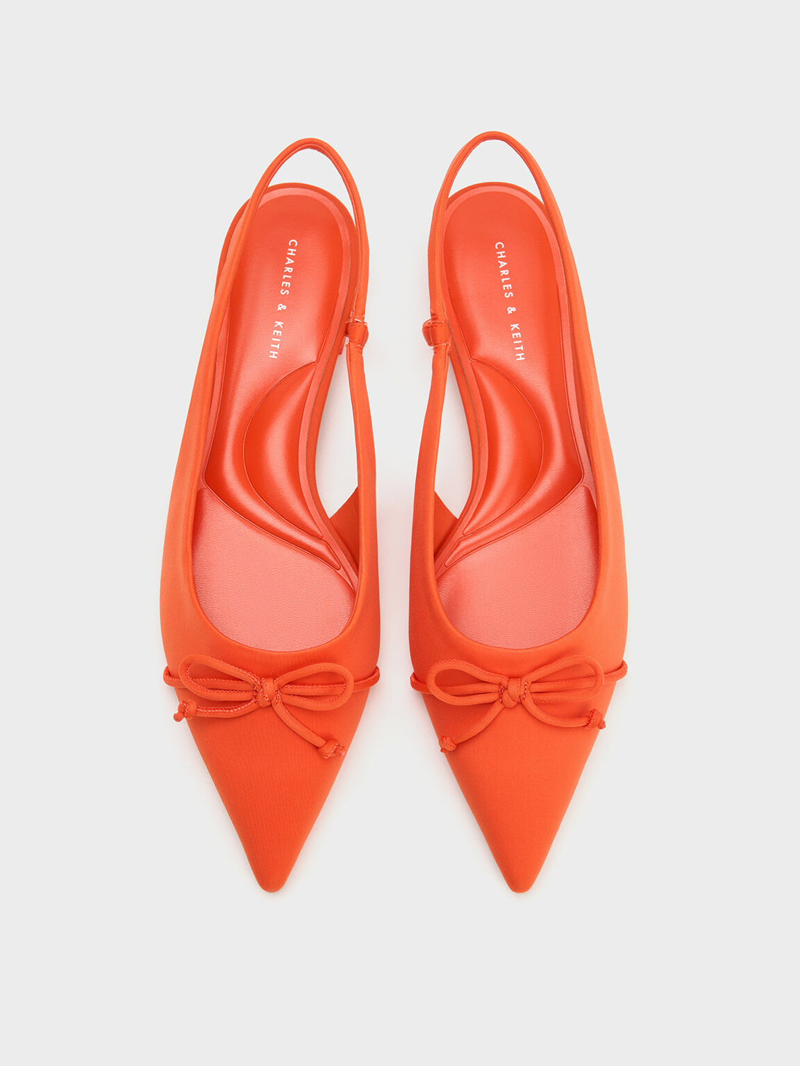 Bow Pointed-Toe Slingback Ballerinas, Orange, hi-res
