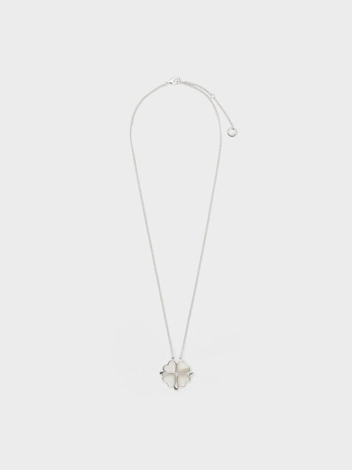 Annalise Clover Heart Necklace, Silver, hi-res