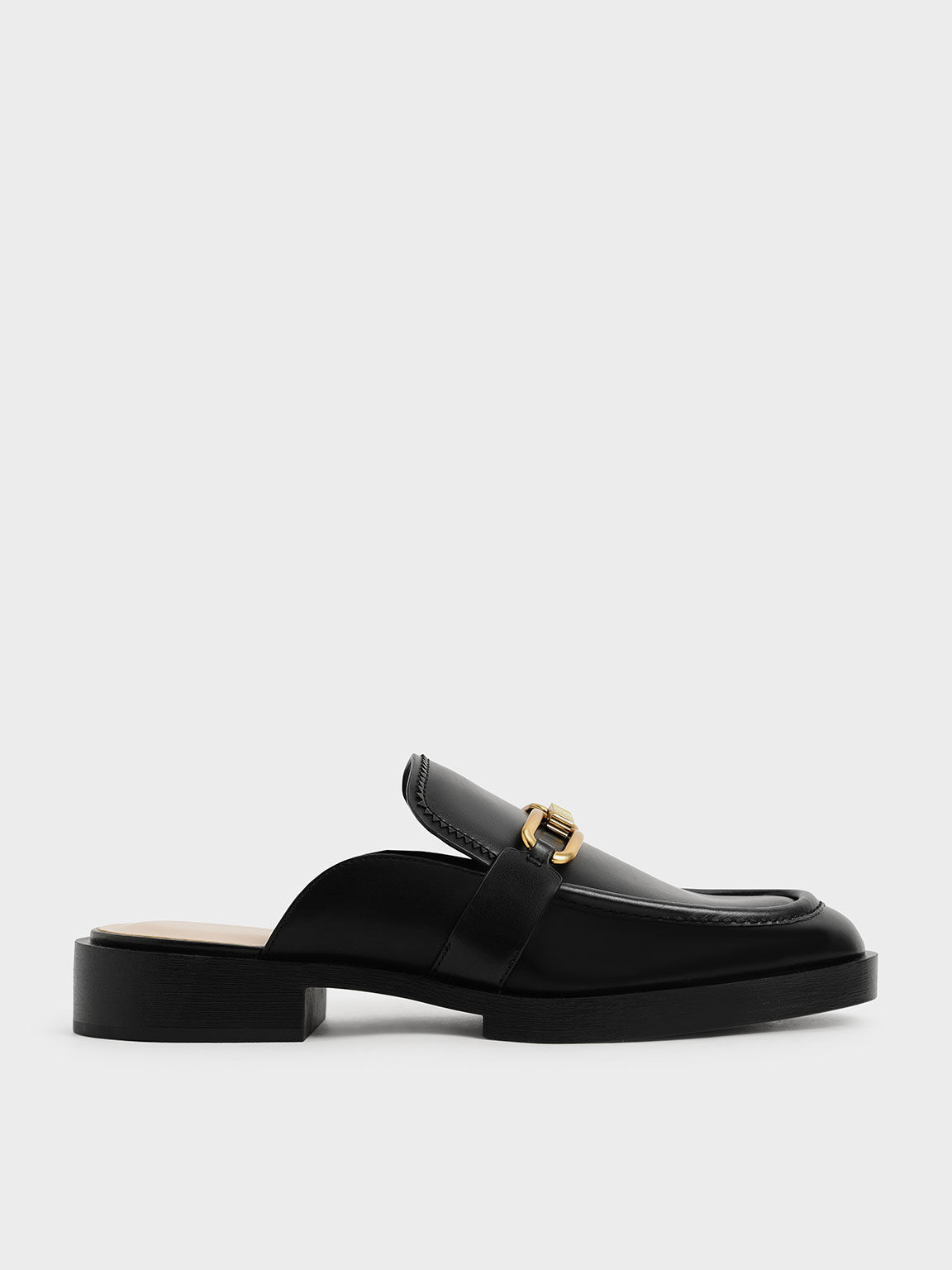 Black Chain Link Flat Mules - CHARLES & KEITH CZ