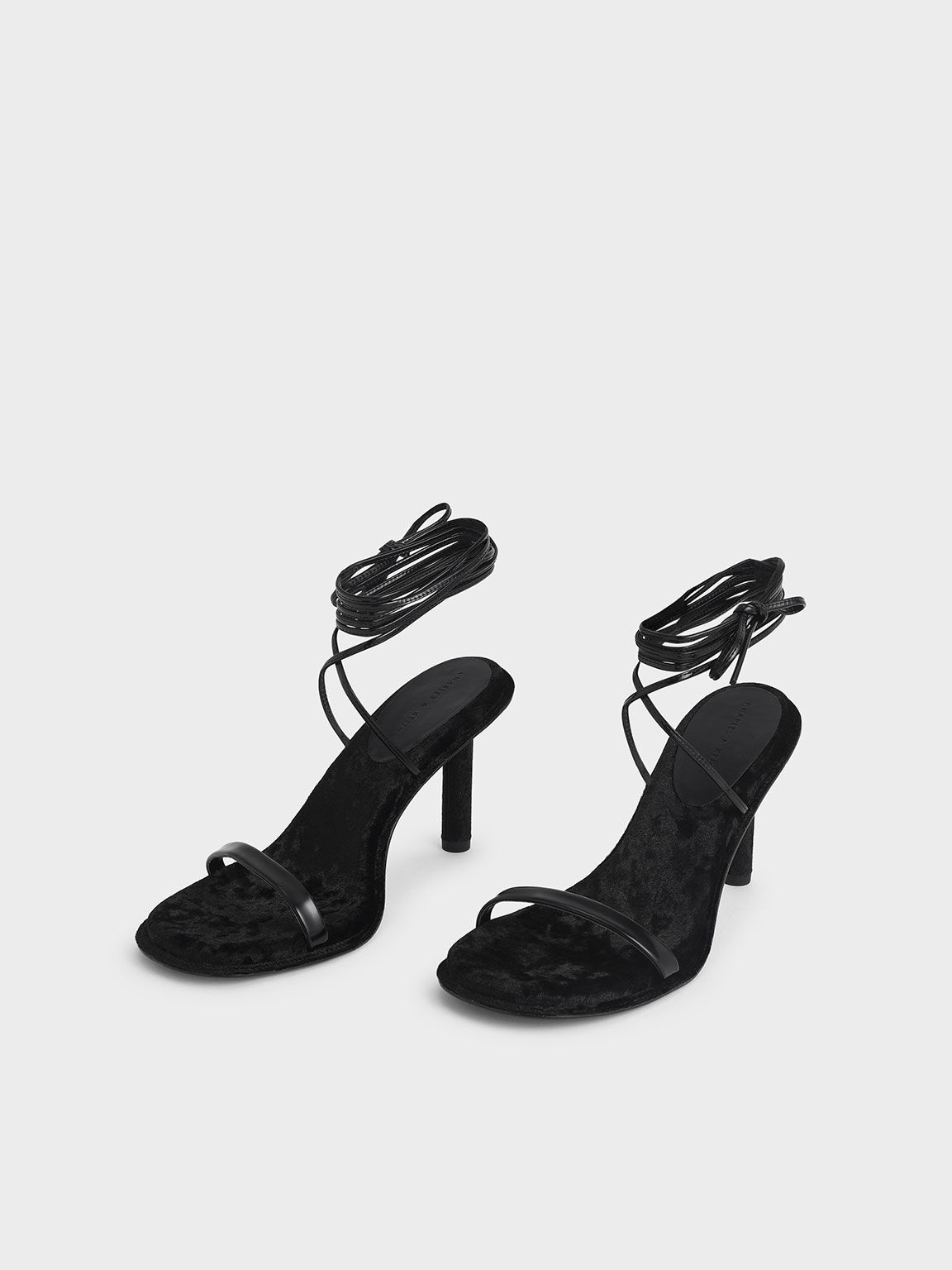 Holiday 2021 Collection: Kiera Metallic Tie-Around Stiletto Sandals, Black, hi-res