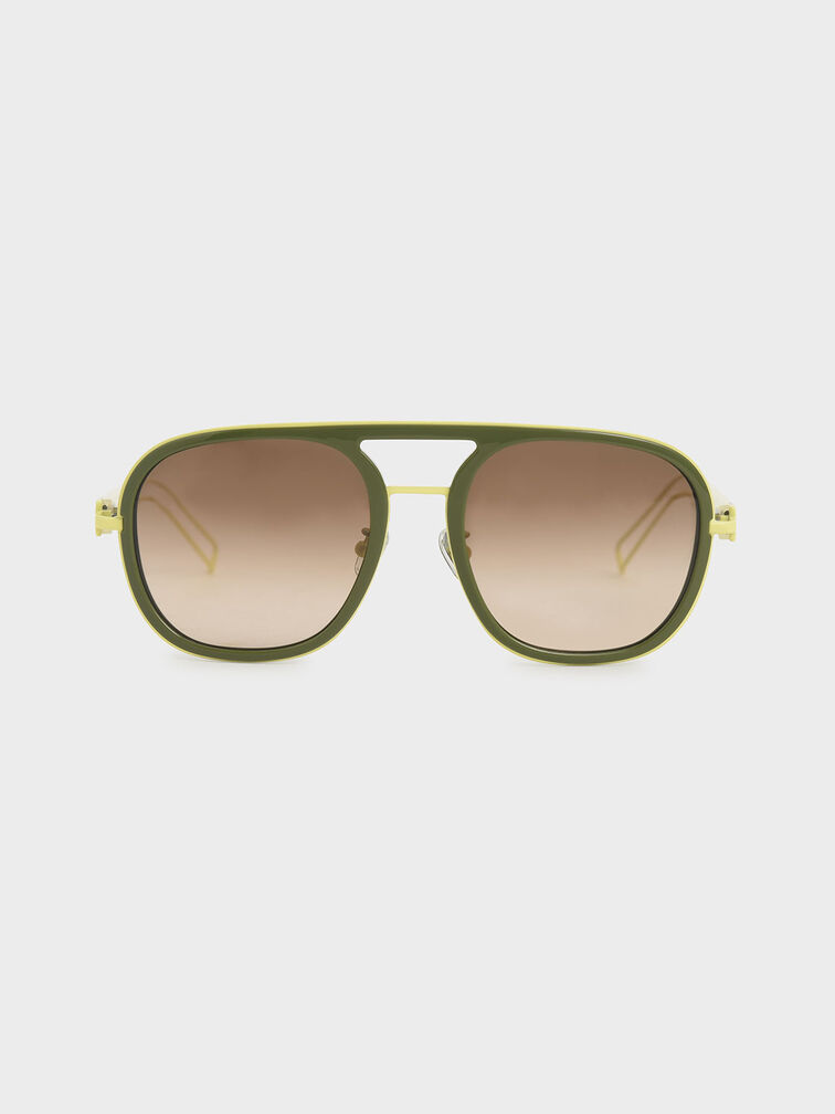 Double Bridge Sunglasses, Green, hi-res