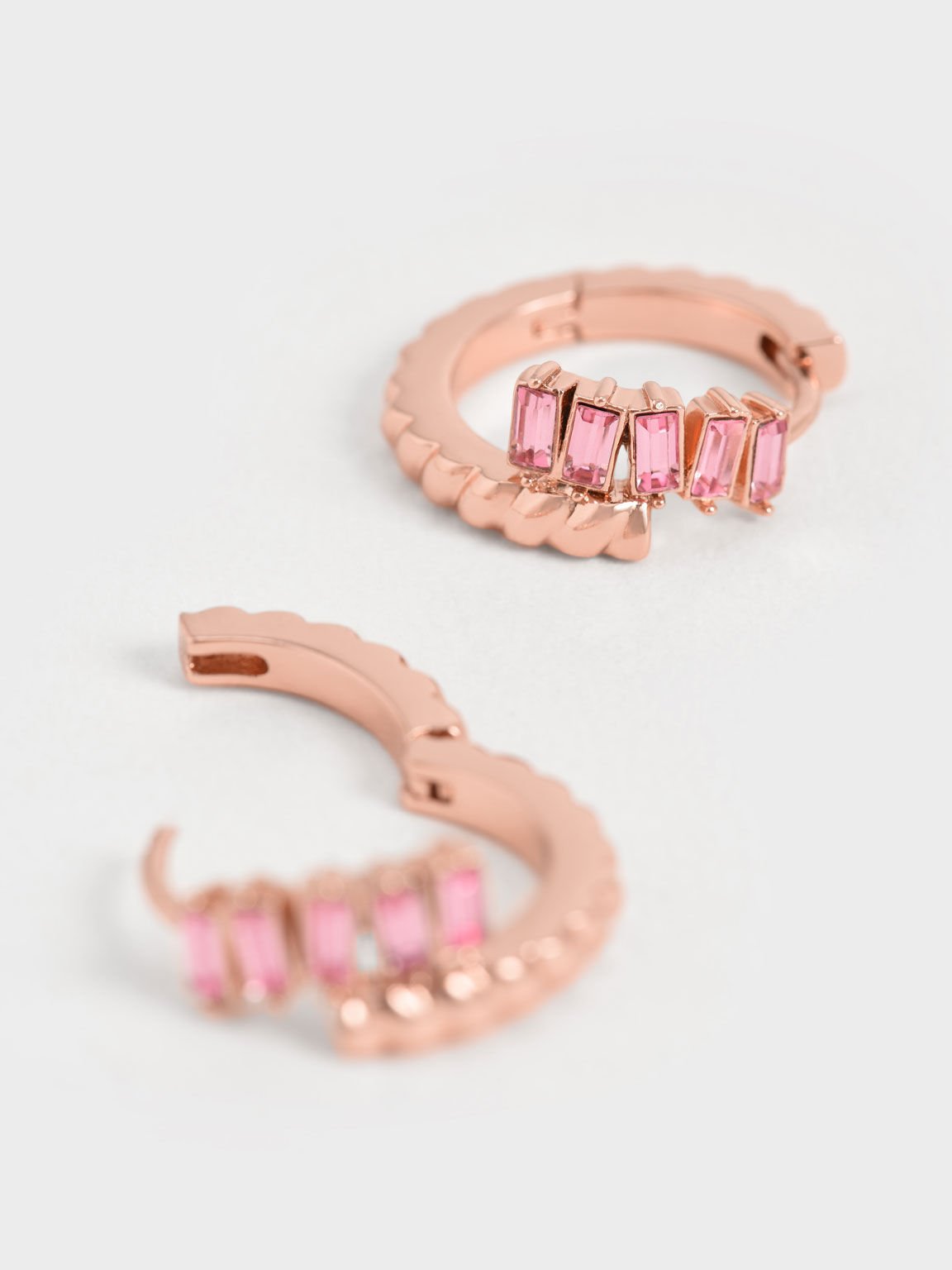 Swarovski® Crystal Embellished Huggie Hoop Earrings, Rose Gold, hi-res