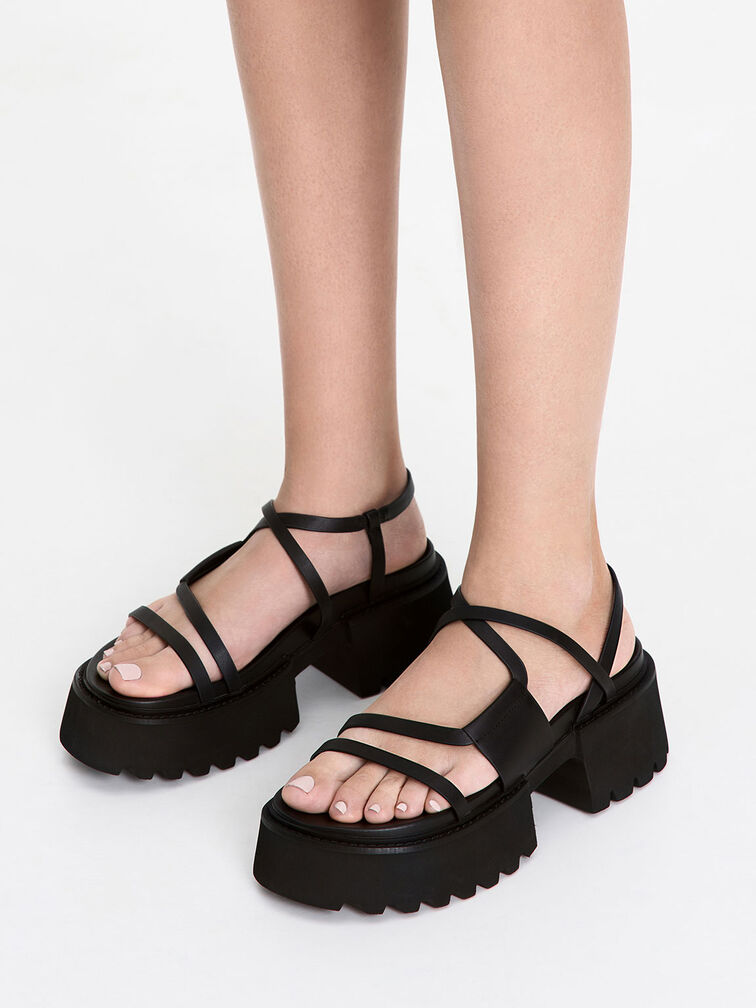 Black Nadine Strappy Platform Sandals - CHARLES & KEITH DE