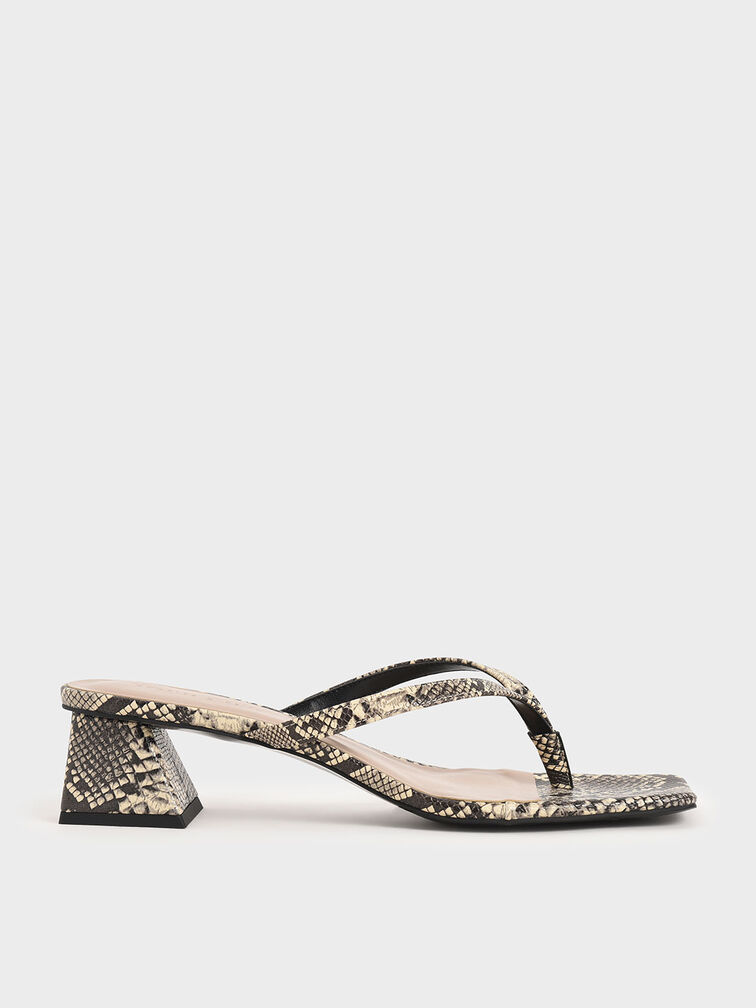 Snake Print Thong Heeled Sandals, Multi, hi-res