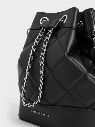 Quilted Two-Way Bucket Bag, Noir, hi-res