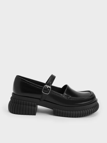 Buckled Mary Jane Loafers, Black, hi-res